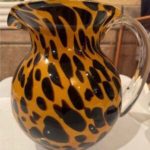 AMICI Art Glass Hand Blown Tortoise Shell/ Spotted Leopard Print Pitcher 7"